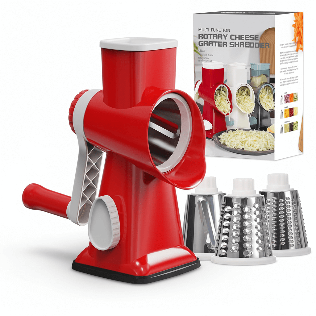 3-in-1 Rotary Grater – Multi-Purpose Cheese & Vegetable Slicer