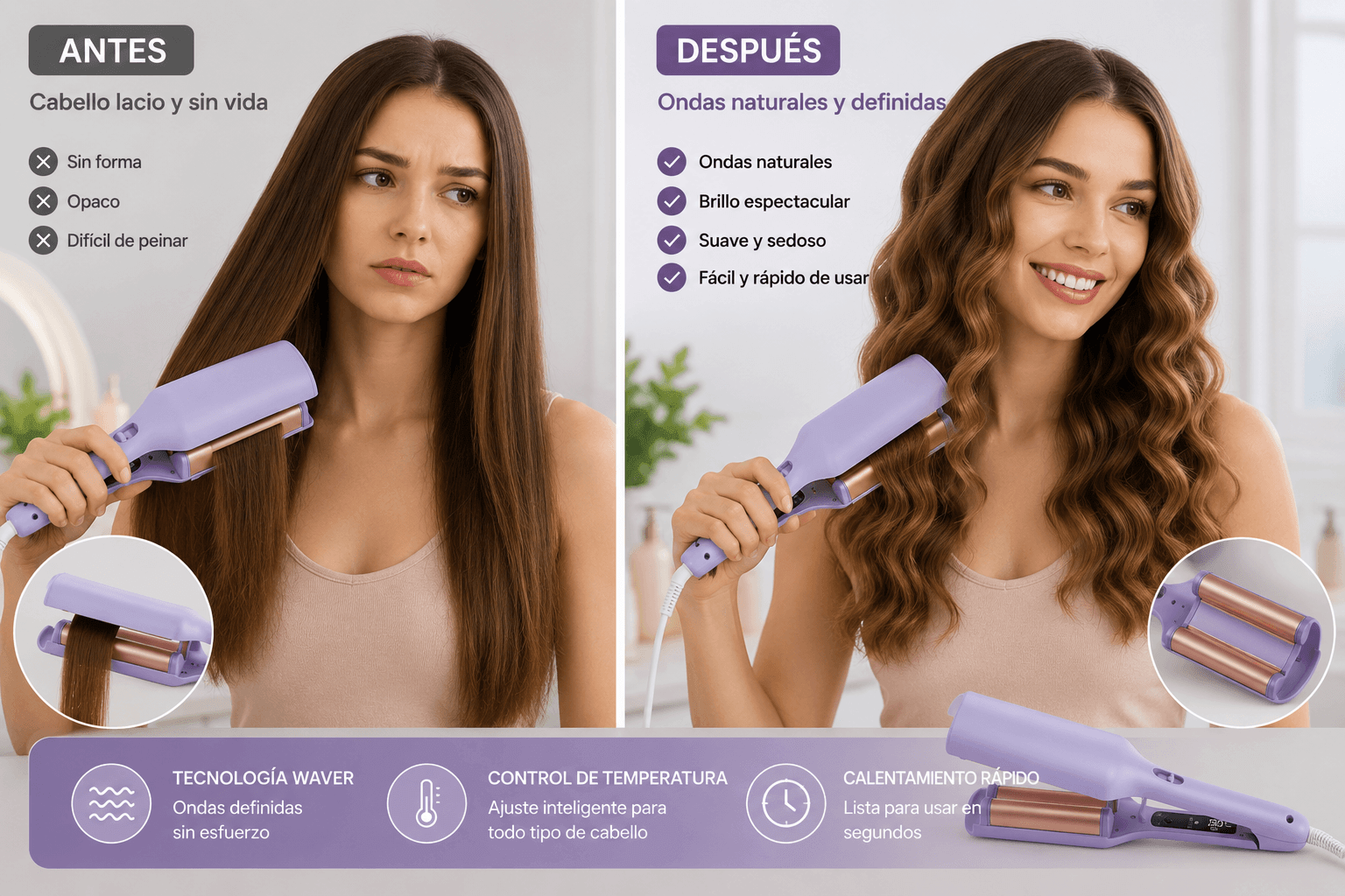 Rizador de pelo eléctrico- ondas perfectas en segundos