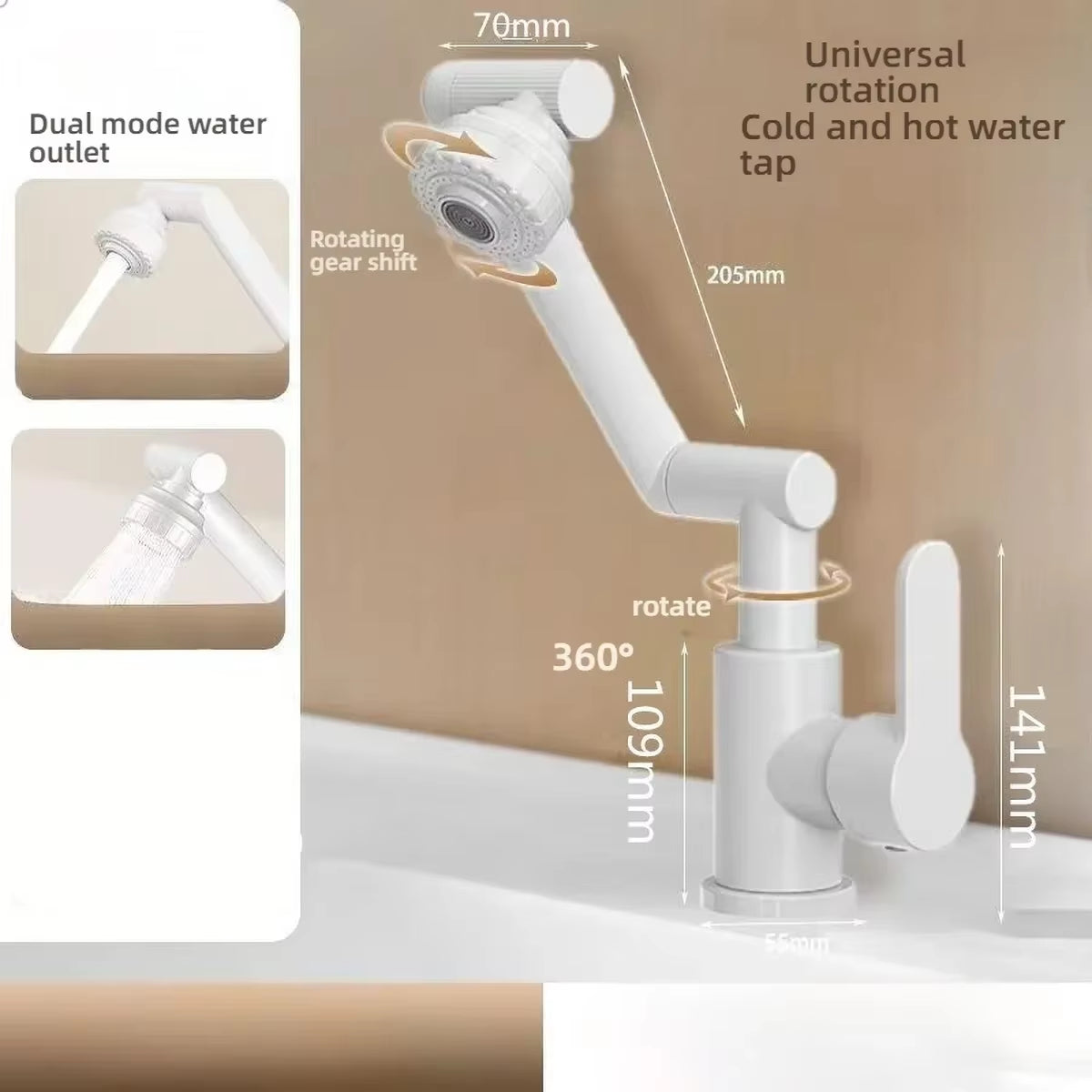 Transform Your Kitchen and Bathroom with the 1080° Swivel Multifunctional Faucet - Effortless Hot and Cold Water Control!