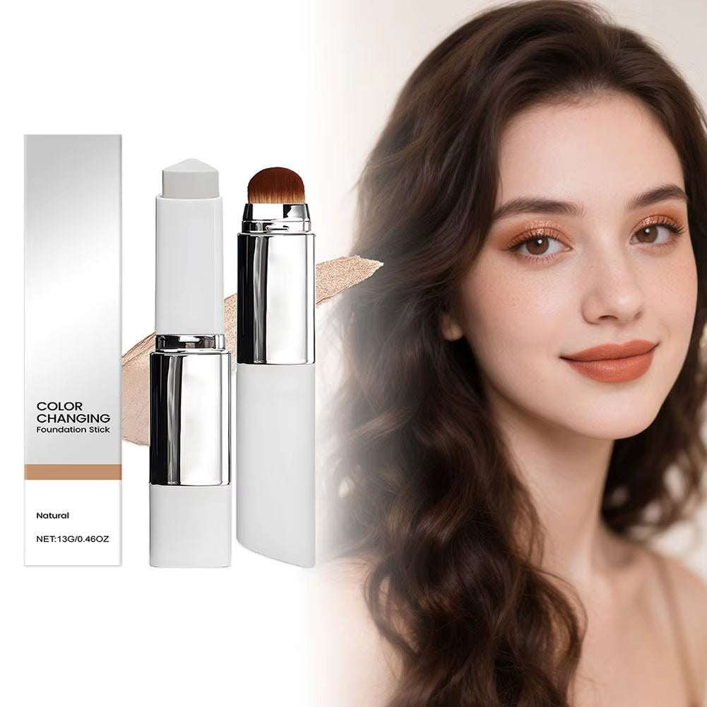 2-In-1 Color-Changing Foundation Stick Liquid Lightweight Moisturizing Brightening Foundation Color Changing for All Skin Types
