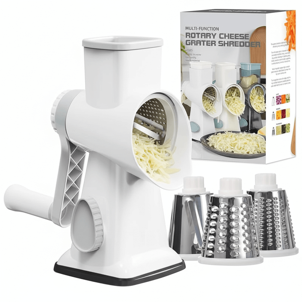 3-in-1 Rotary Grater – Multi-Purpose Cheese & Vegetable Slicer